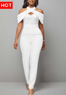 White Cold Shoulder Short Sleeve Jumpsuit