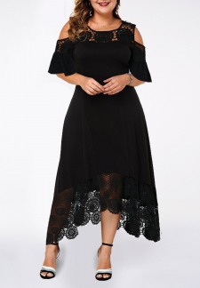 Cold Shoulder Lace Stitching Plus Size Dress