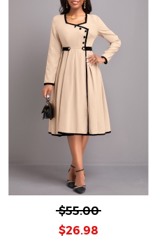 Light Camel Long Sleeve Contrast Binding Dress