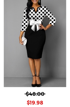 Bowknot Split Neck Polka Dot Dress