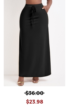 Pocket Black A Line Drawastring Maxi Skirt