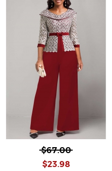 Wine Red Ankle Length Embroidery V Neck Jumpsuit