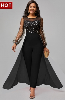 Polka Dot Hot Stamping Black Ankle Length Jumpsuit