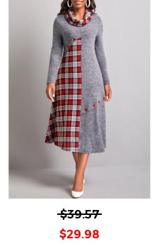 Tartan Print Button Dark Grey Dress