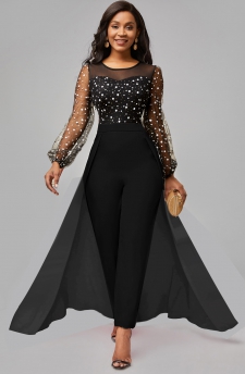 Polka Dot Hot Stamping Black Ankle Length Jumpsuit