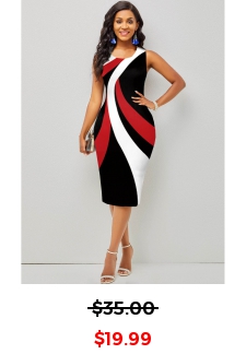 Contrast Printed Sleeveless Round Neck Dress