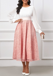 Sequin Pink Long Sleeve Round Neck Dress
