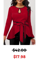 Contrast Binding Belted Red Round Neck T Shirt