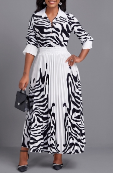 Zebra Stripe Print Pleated White Maxi Top and Skirt
