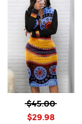 Tribal Print Patchwork Black Long Sleeve Bodycon Dress
