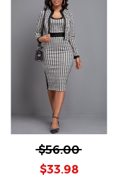 Plaid Split Black Long Sleeve Top and Skirt