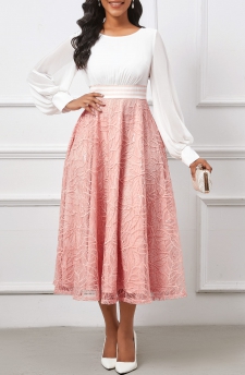 Sequin Pink Long Sleeve Round Neck Dress