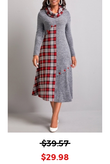 Tartan Print Button Dark Grey Dress