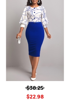 Graffiti Print Dark Blue Round Neck Bodycon Dress