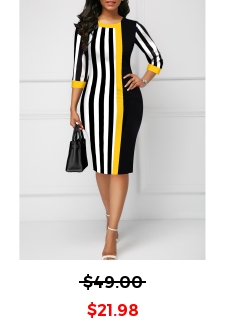 Black Striped Round Neck Bodycon Dress