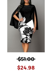 Long Sleeve Floral Print Black Round Neck Dress