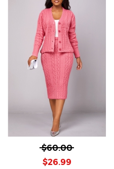 Peach Red Button Long Sleeve Top and Skirt