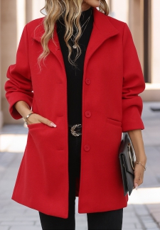Pocket Red Turn Down Collar Long Sleeve Jacket