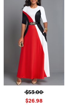Red Pocket Round Neck Maxi Dress