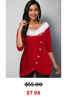 Tulip Hem Inclined Button Fur Collar T Shirt