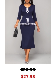 Striped Navy V Neck Bodycon Dress