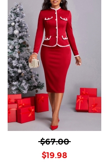 Wine Red Stand Collar Contrast Binding Suit