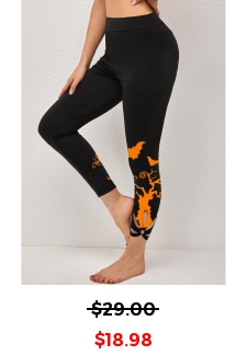 Halloween Print Orange High Waisted Legging