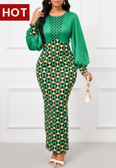 Geometric Print Patchwork Green Maxi Bodycon Dress