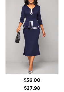 Striped Navy V Neck Bodycon Dress