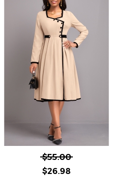 Light Camel Long Sleeve Contrast Binding Dress