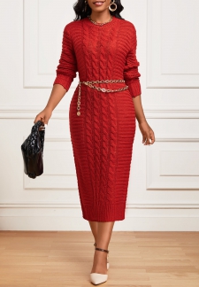 Red Long Sleeve Round Neck Bodycon Dress