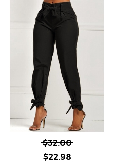 Belted Black Elastic Mid Waisted Pants