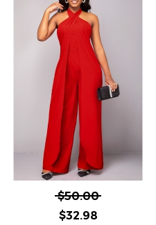 Criss Cross Tie Back Red Sleeveless Jumpsuit