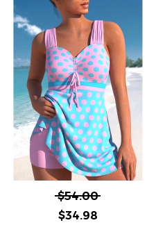 Mid Waisted Polka Dot Criss Cross Pink Swimdress Set