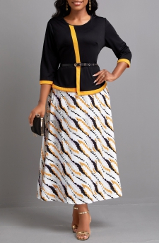Fake 2in1 Round Neck Black Maxi Dress