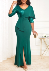 Green Split V Neck Mermaid Dress