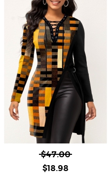 Geometric Print Split Yellow T Shirt