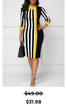 Black Striped Round Neck Bodycon Dress
