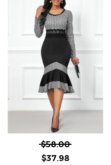 High Low Geometric Print Black Bodycon Dress
