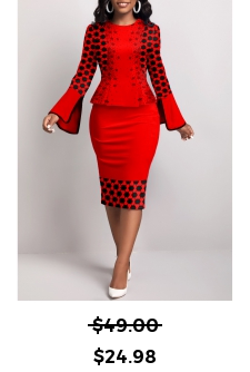 Geometric Print Fake 2in1 Red Bodycon Dress