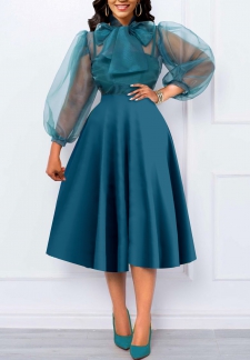 Bowknot Green Mesh Tie Collar Dress
