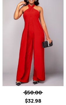 Criss Cross Tie Back Red Sleeveless Jumpsuit