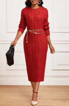 Red Long Sleeve Round Neck Bodycon Dress
