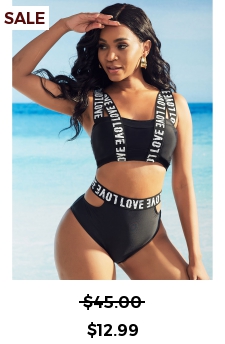 Letter Print High Waisted Bikini Set
