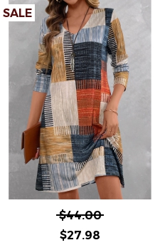 Geometric Print Multi Color A Line Long Sleeve Dress