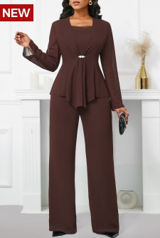 Hot Drilling Dark Coffee Long Sleeveless Jumpsuit and Cardigan