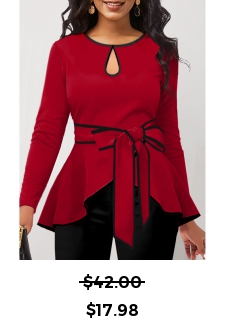 Contrast Binding Belted Red Round Neck T Shirt