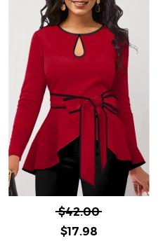 Contrast Binding Belted Red Round Neck T Shirt