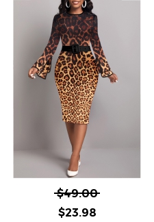 Leopard Contrast Binding Dark Coffee Bodycon Dress