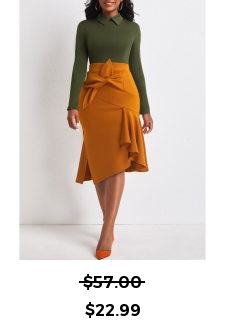 Blackish Green Contrast Bowknot Side Slit Dress